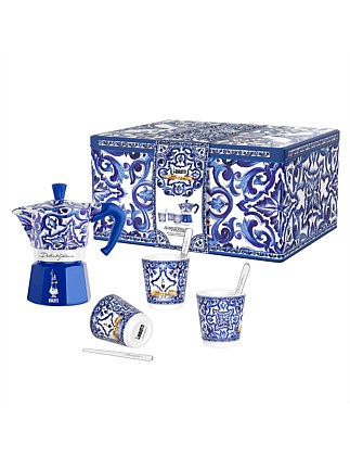 DOLCE & GABBANA MOKA 3 CUP GLASSES & STIRRERS GSET BLU MED