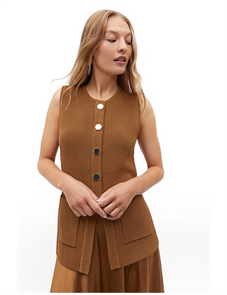 CREPE RIB BUTTON DOWN VEST