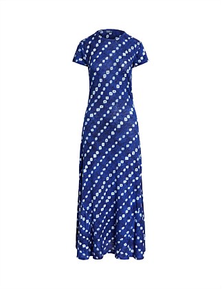 BLOCK-PRINT LINEN MIDI DRESS