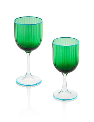 STRIPED WHITE WINE GLASS SET OF 2 EMERALD/TURQUOISE