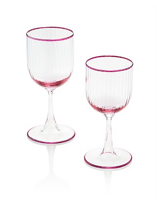 STRIPED RED WINE GLASS SET OF 2 AMETHYST ROSE