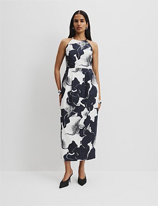 Organically Grown Cotton Print Apron Detail Midi Dress