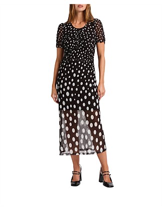 ONE, TWO SPOT MESH MIDI DRESS