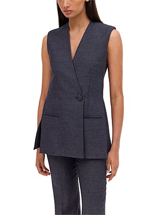 NAVY LINEN ELLIPSIS VEST