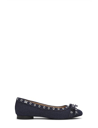 EYELETS BOW BALLERINA DENIM