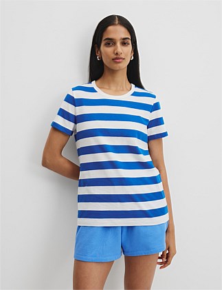 Good Earth Cotton Stripe Short Sleeve Cotton Slub T-Shirt