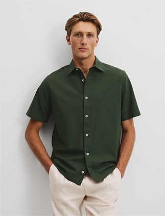 Relaxed Fit Good Earth Cotton Short Sleeve Oxford Shirt