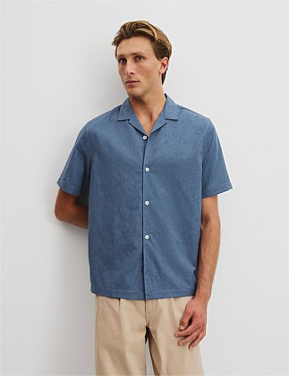 Short Sleeve Pattern Jacquard Woven Shirt