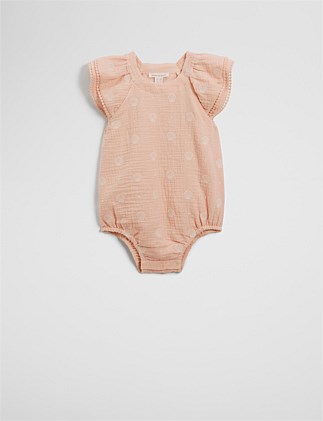 Organically Grown Cotton Shell Embroidered Romper