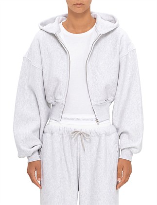 CROPPED ZIP UP HOODIE WITH BRANDED SEAM LABEL