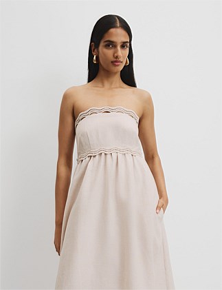 Organically Grown Linen Scallop Trim Midi Dress