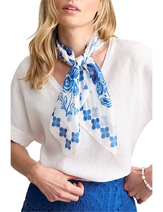 TOILE DE SEASIDE SILK SCARF - BLUE/WHITE