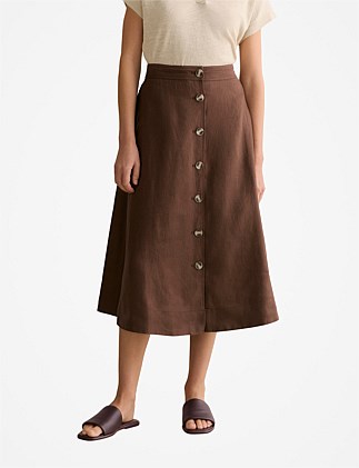 Linen Button Detail Skirt