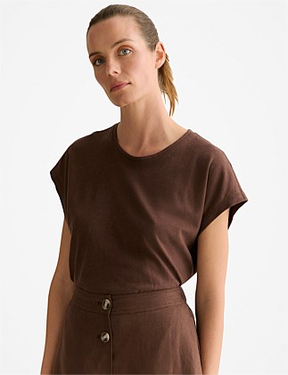 Linen Cotton Relaxed Cap Sleeve T-shirt