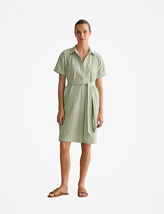 Yarn Dyed Seersucker Short Sleeve Shirt Dress