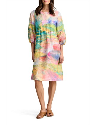 PRINTED LINEN DRESS - MULTICOLOUR