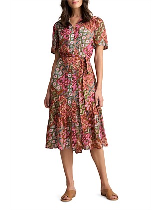 GEORGETTE FLUTTER SLEEVE DRESS MULTICOLOUR