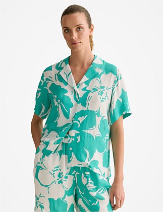 Floral Crepe Short Sleeve Camp Shirt