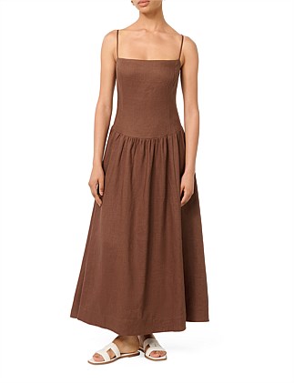 BROOKE PETITE LINEN DROP WAIST MIDI DRESS