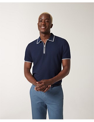 Textured Zip-up Collar Polo