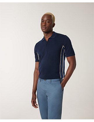 Side Stripe Panel Zip-up Collar Polo