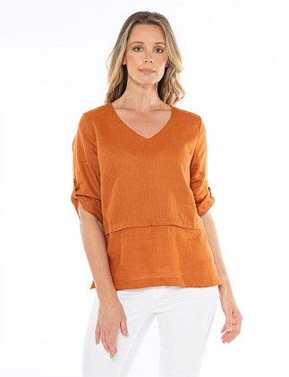 V-Neck Tab Sleeve Top