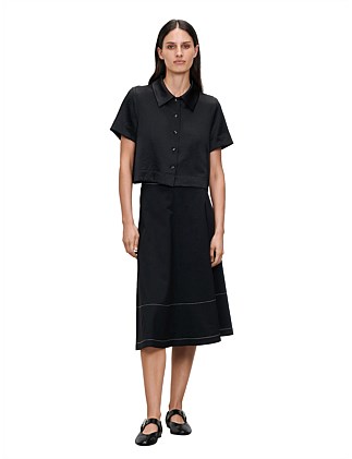 EUROPEAN HEAVY TWILL MIDI SKIRT