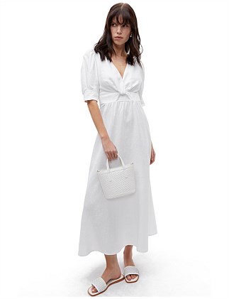 LINEN TWIST FRONT MIDI DRESS