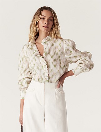 ADELINE LINEN FRILL BLOUSE