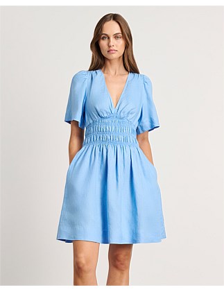 SIENA LINEN V NECK MINI DRESS