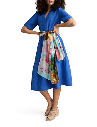 TIERED LINEN DRESS - COBALT CROSS DYE