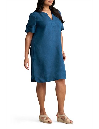 FRENCH LINEN SHIFT DRESS - NAVY DELAVE