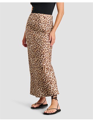 LEOPARD LINEN BIAS SKIRT