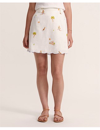 LUCIA LINEN SCALLOP MINI SKIRT