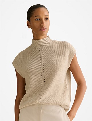 Linen Cotton Mock Neck Relaxed Knit Top