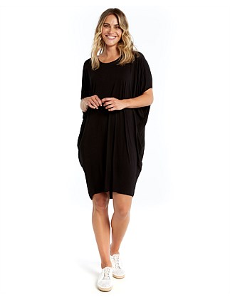 Maui Relaxed Draped Knee-Length Viscose T-Shirt Dress 