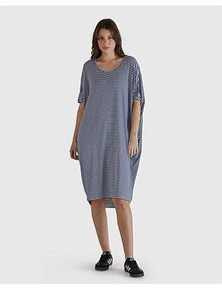 Maui Relaxed Draped Knee-Length Viscose T-Shirt Dress 