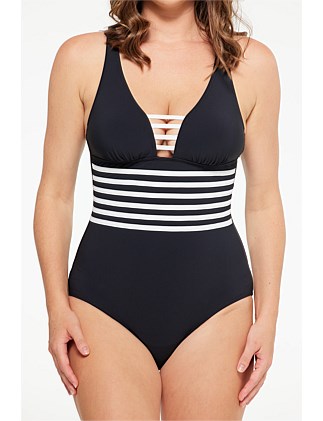 V Neck Binding One Piece Swimsuit