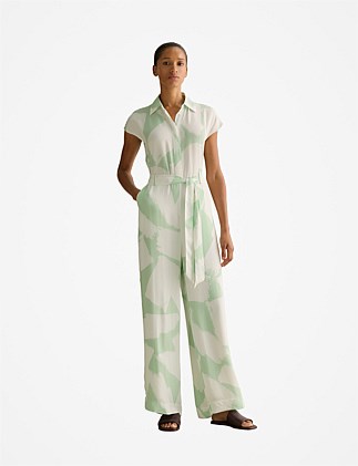 Brushstroke Crepe Cap Sleeve Jumpsuit