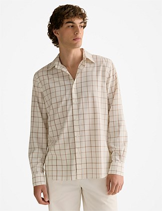 Regular Fit Lyocell Cotton Windowpane Check Shirt