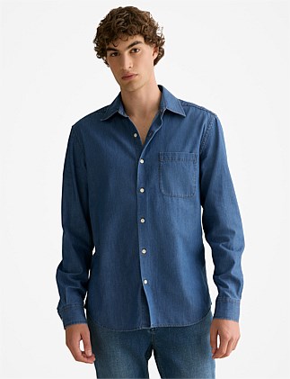 Regular Fit Cotton Hemp Twill Denim Shirt