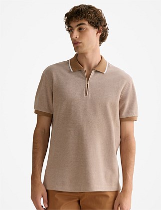 Cotton Pique Quarter Zip Polo