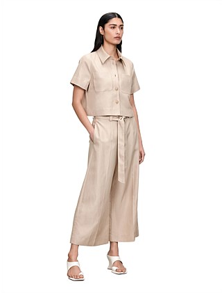 LINEN SLUB BLEND CROPPED SHIRT