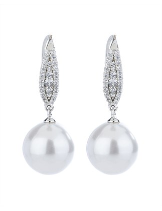 PAVE STUD EARRINGS W PEARL