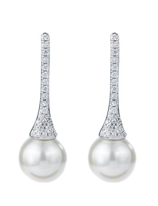 PAVE PEARL HOOK EARRINGS