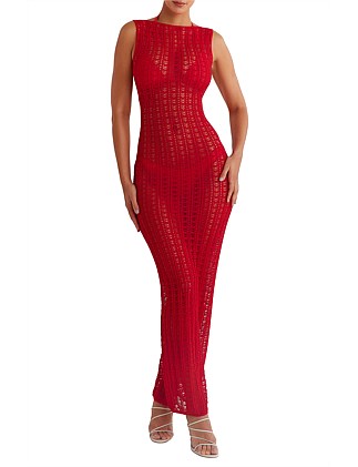 MISTRESS ROCKS RED KNIT COVER UP MAXI DRESS