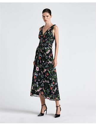 BOTANICAL V-NECK MIDI DRESS