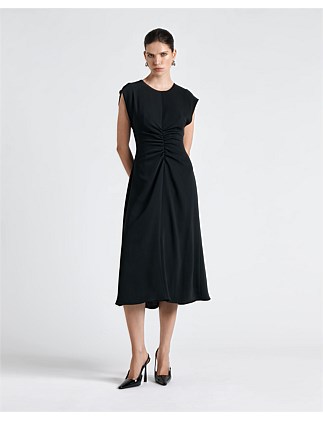 CREW NECK RUCHED MIDI DRESS