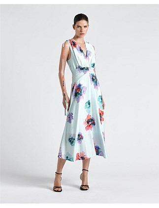 WATERCOLOUR FLORAL TIE MIDI DRESS