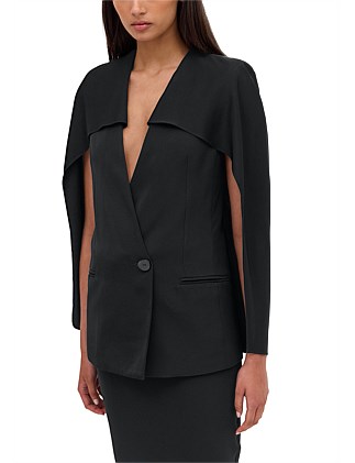 BLACK SATIN SPACES CAPE JACKET